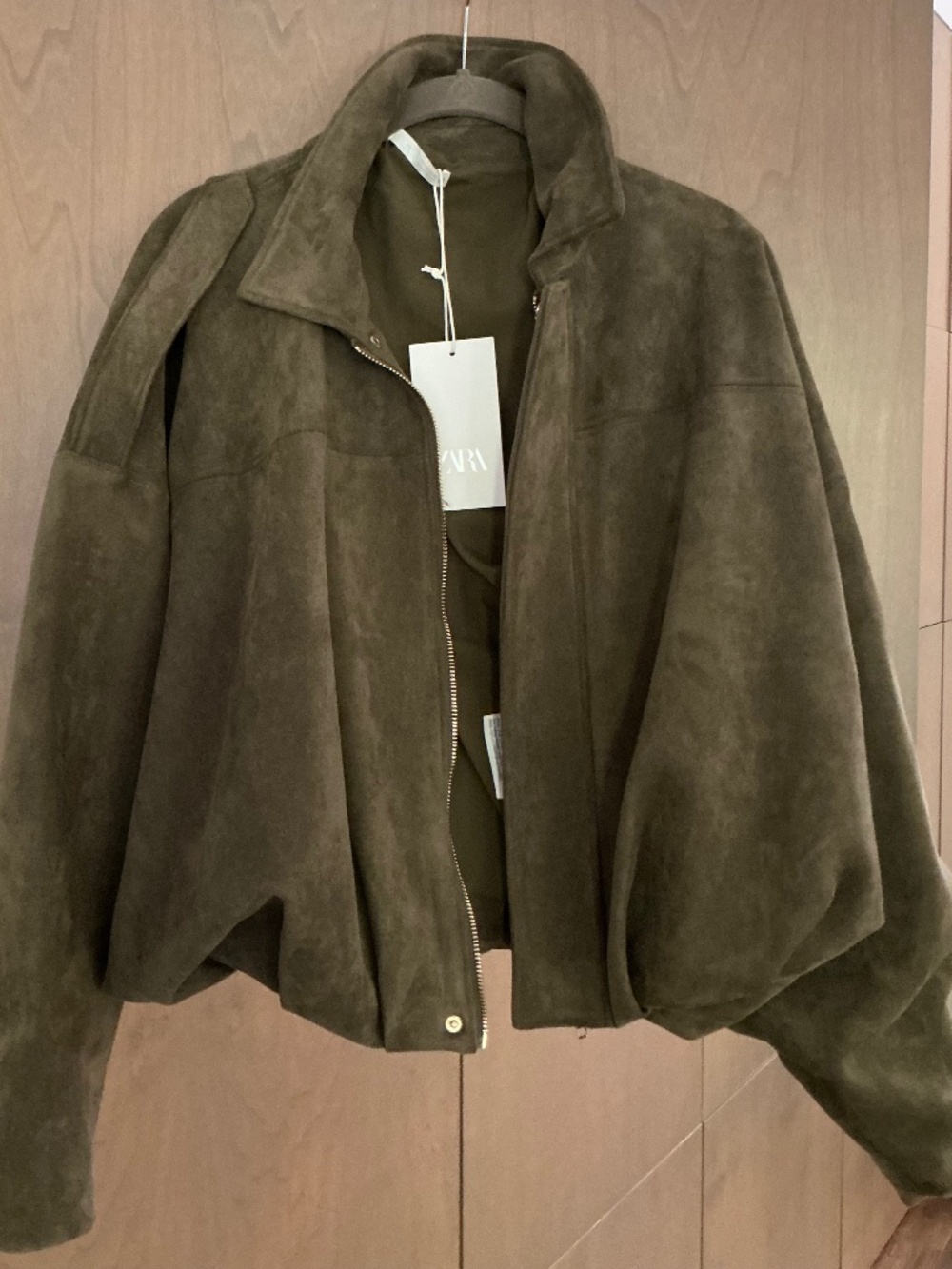 Zara Olive Green Suede Effect Moto Jacket NWT